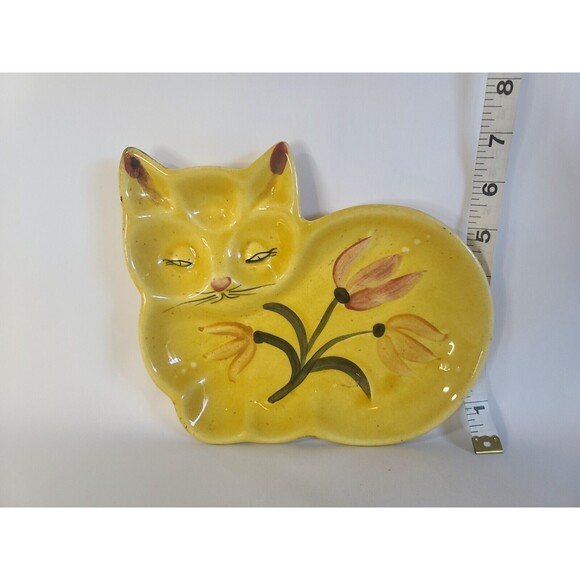 Los Angeles Potteries California Hand Painted Yellow Cat Dish 83-C-7.25”x6” - Picture 5 of 5